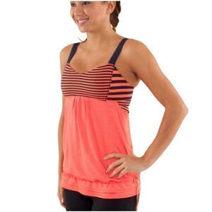 Lululemon run back on track tank top light flare/ inkwell stripe size 10